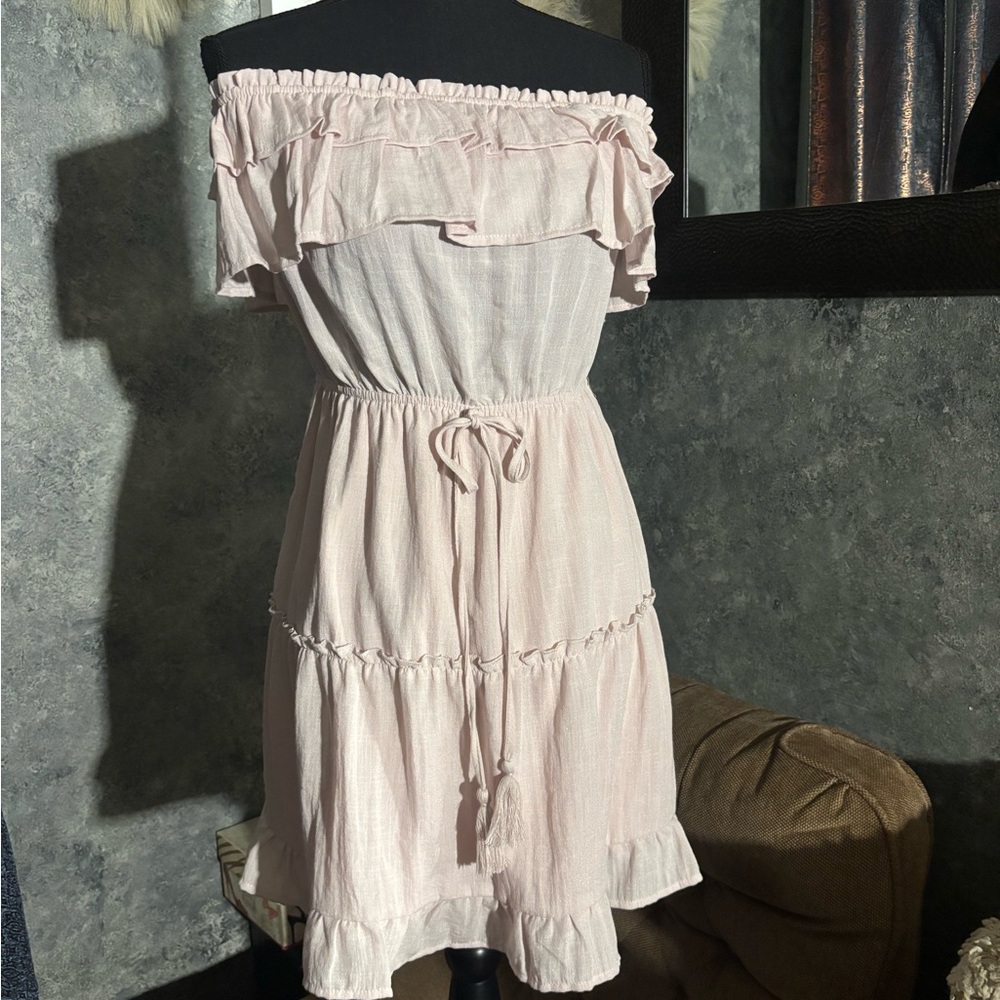 Le Lis Strapless Ruffle Dress in Blush